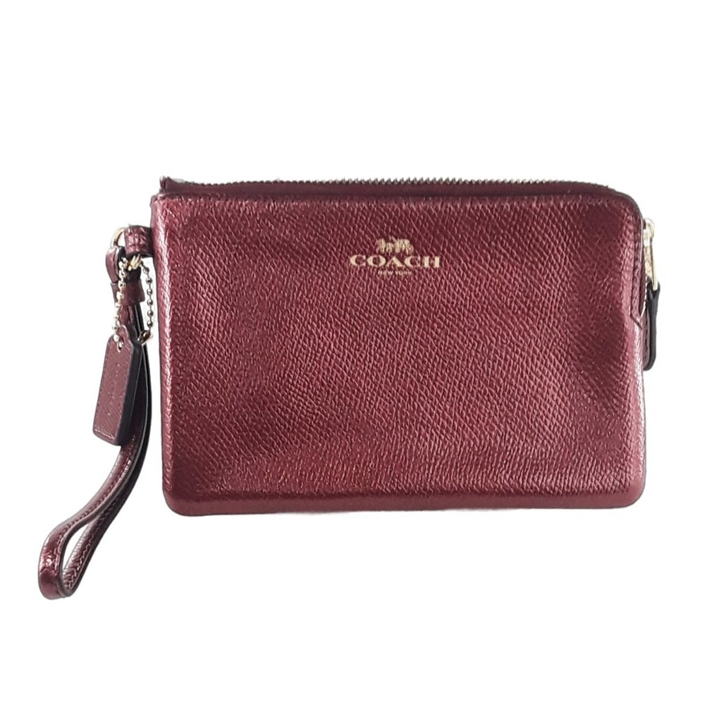Coach Red Crossgrain Leather Corner Zip Wristlet Clutch NWOT - Picture 1 of 3
